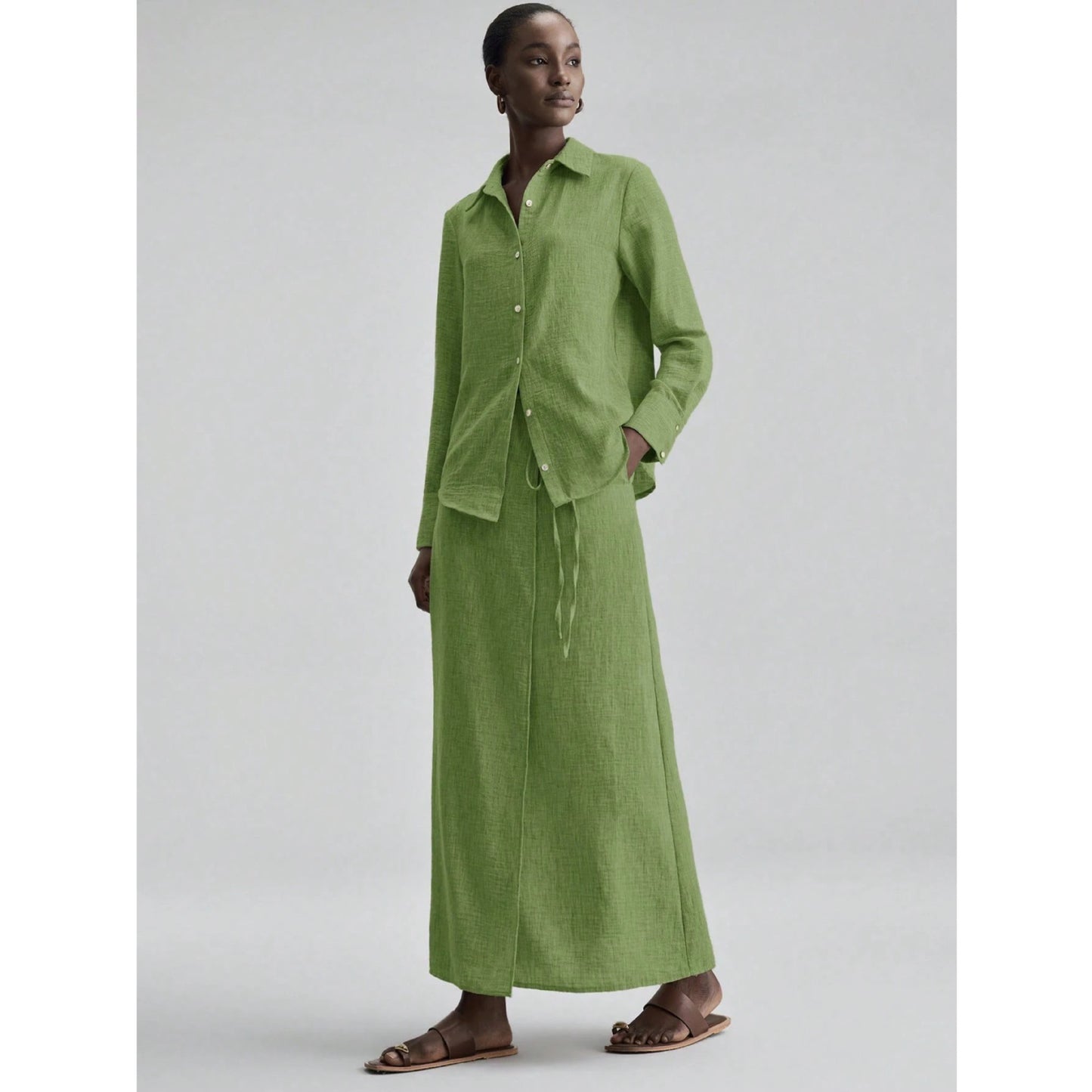 Women's Spring Shirt Loose Long Dress Two-piece Tops