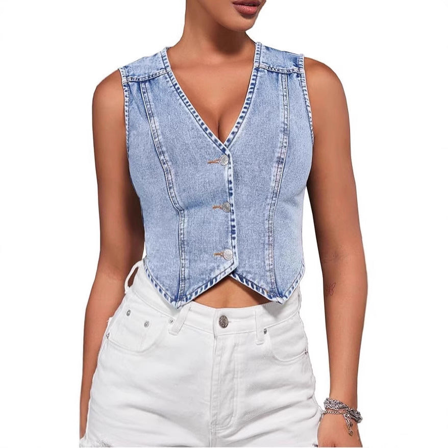 Versatile Classic Women's Washed Slim Denim Women's Vest