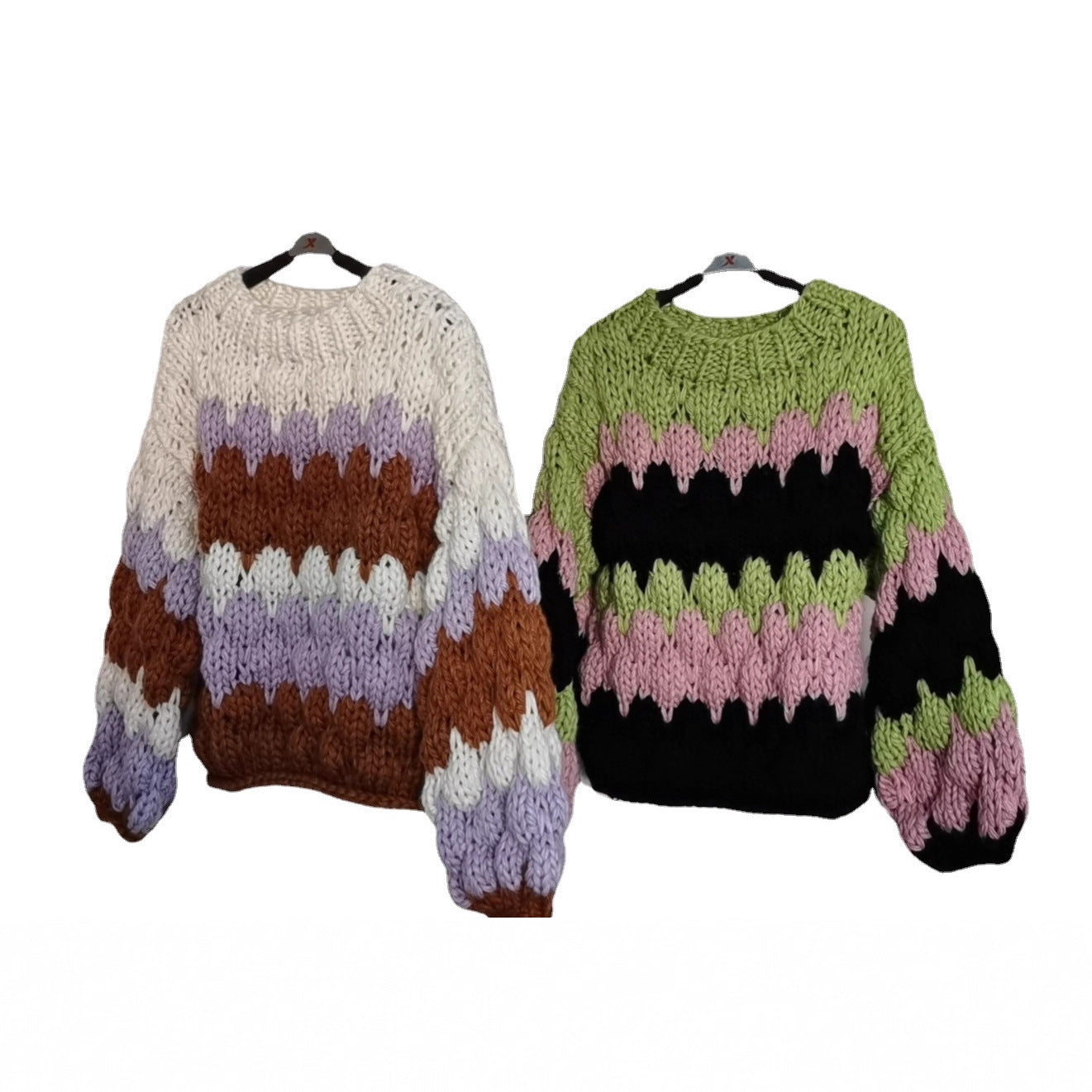 Women's Handmade Thick Needle Colorful Lazy Pullover Sweaters