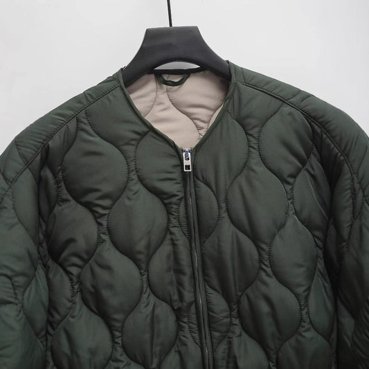 Women's Neck Zipper Diamond Lattice Quilted Large Pocket Jackets