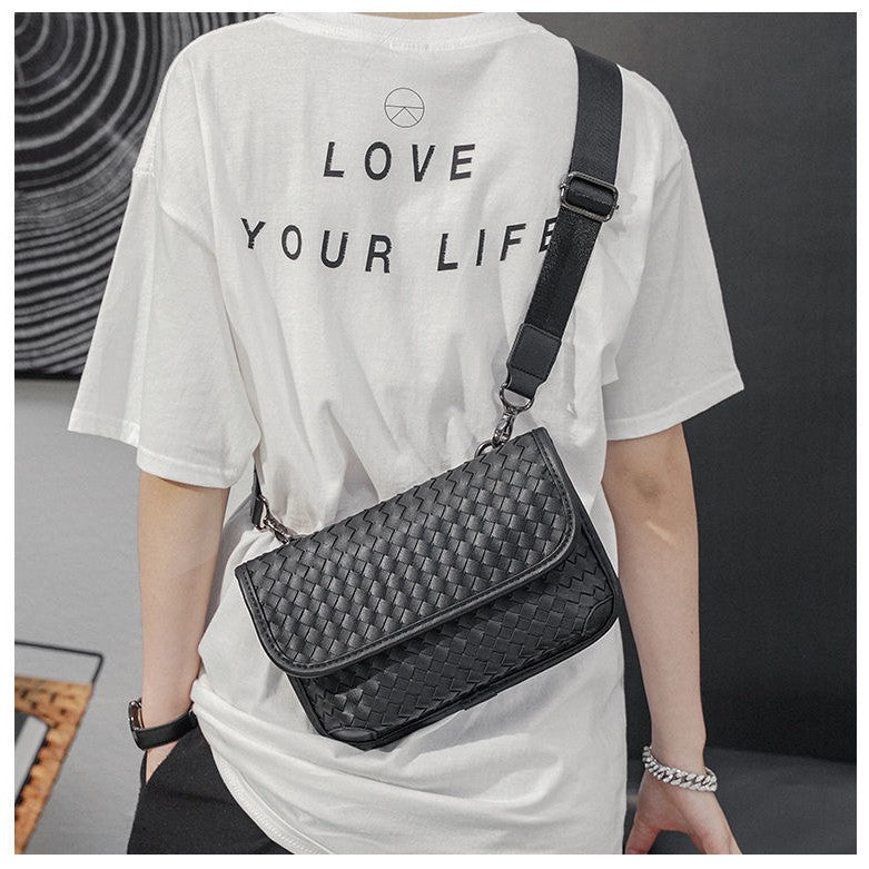 Men's Fashion Woven Pattern Street Korean Style Men's Shoulder Bags