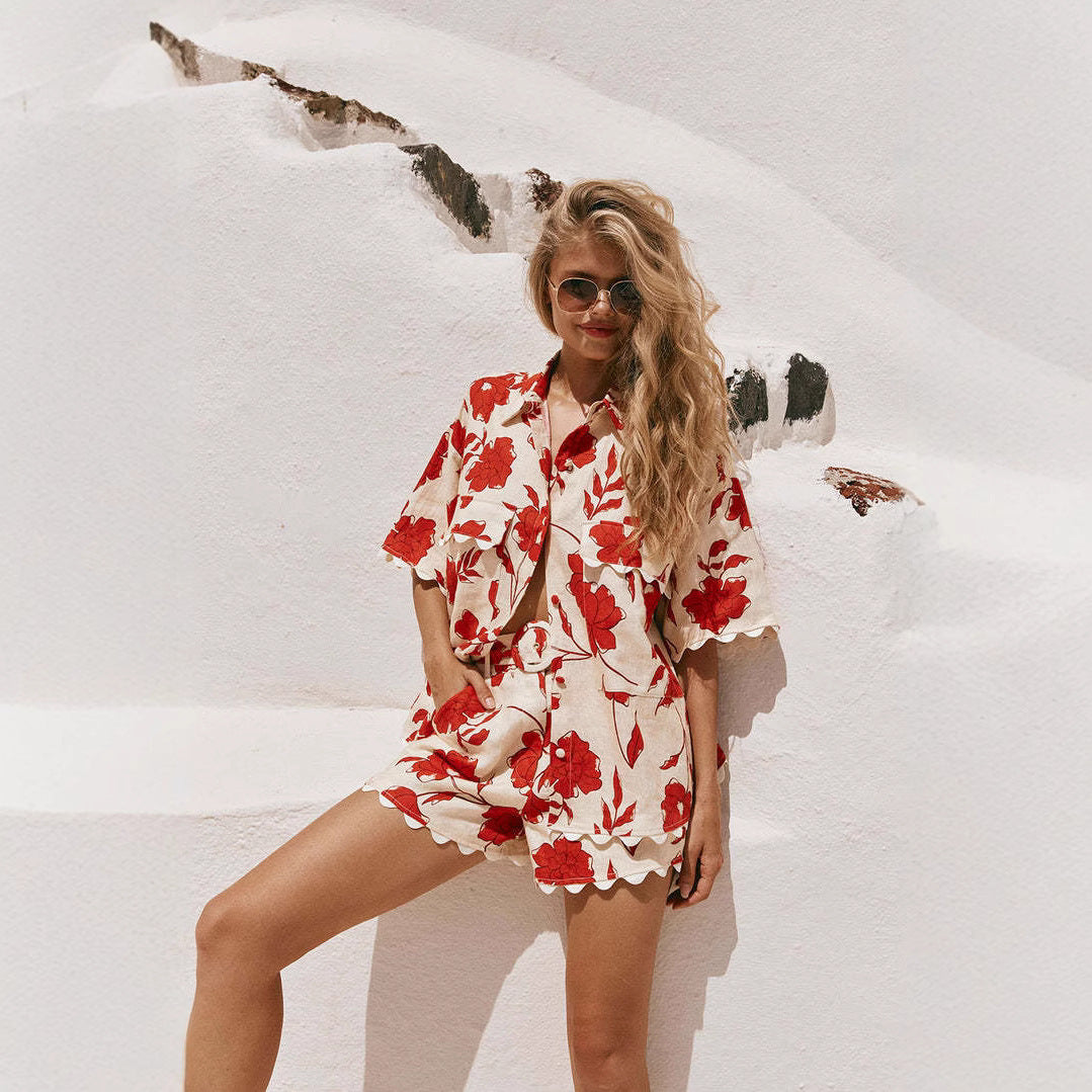 Women's Charming Fashionable Lace Printing Fashion Suits