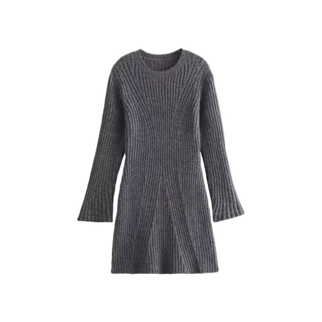 Women's Pure Color Young Round Neck Knitted Dresses