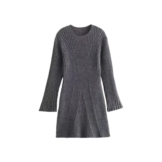 Women's Pure Color Young Round Neck Knitted Dresses