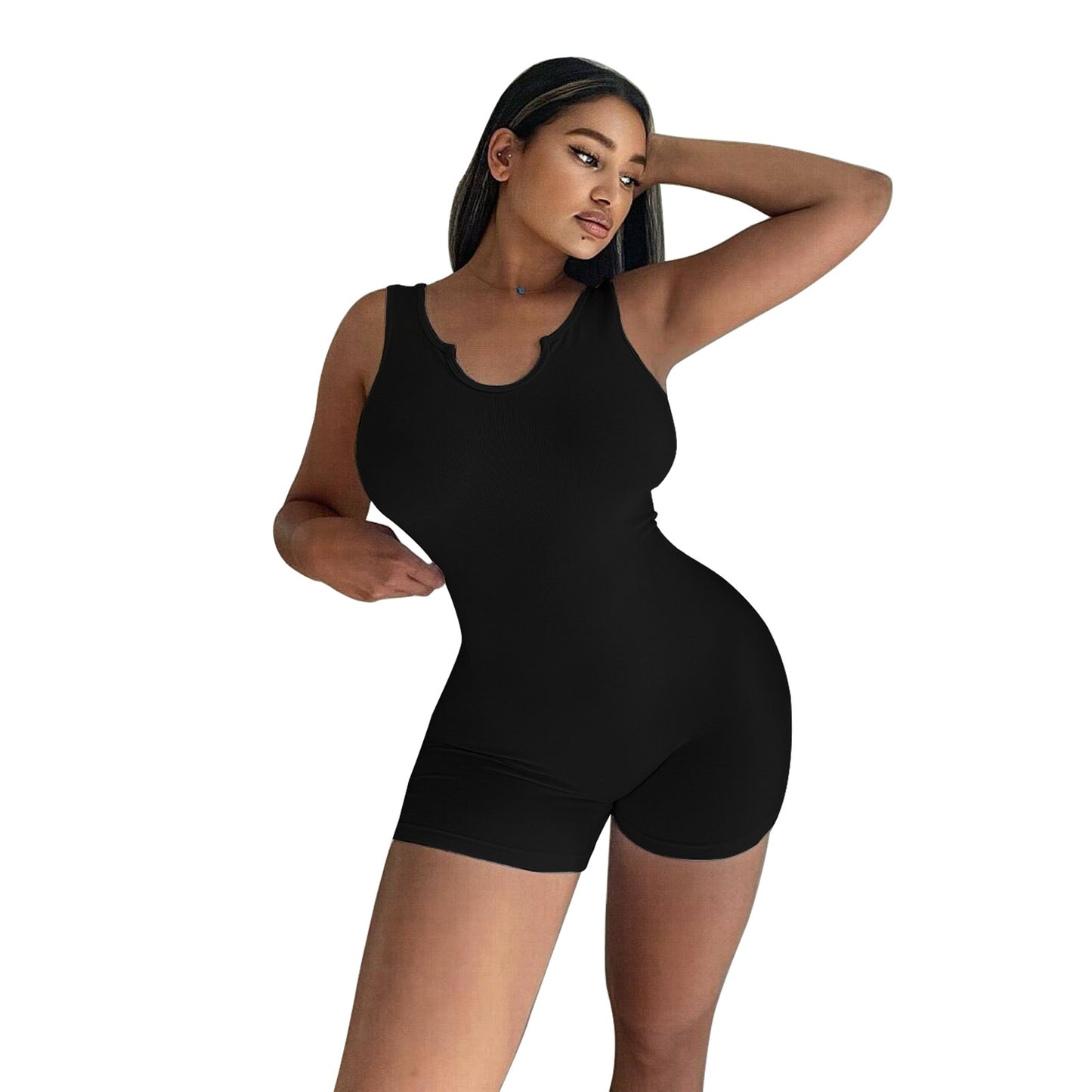 Women's Solid Color Casual Knitted Rib Slim Fit Women's Jumpsuit/clothing