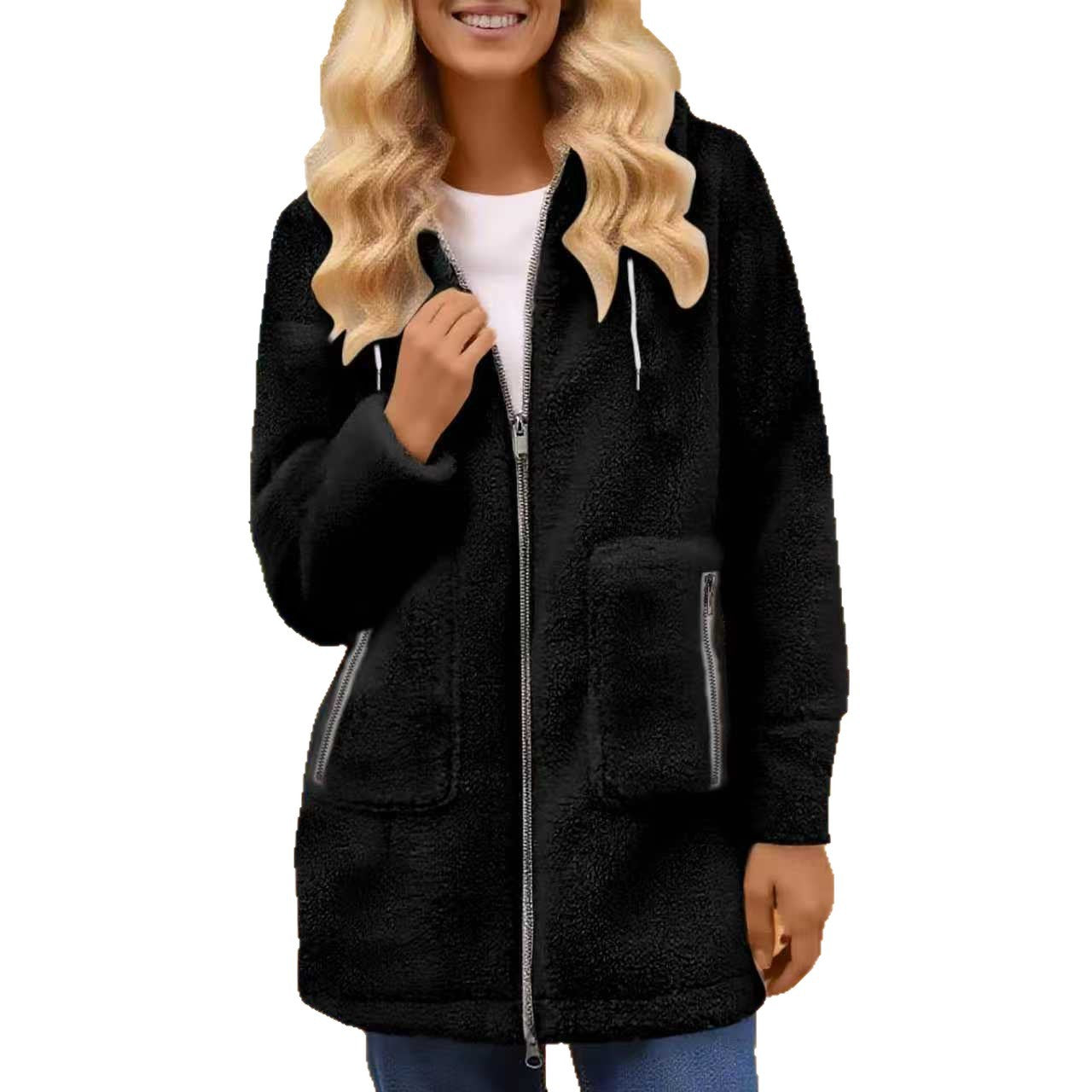 Casual Fashionable Zipper Pocket Lamb Wool Coats