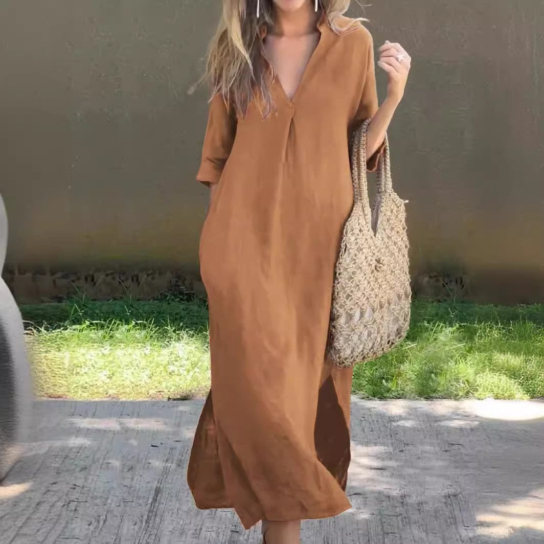Women's Summer Slits On Both Sides 7-point Sleeve Dress
