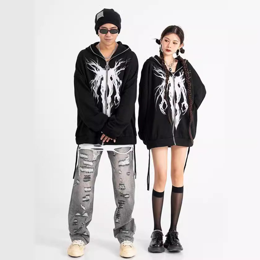 Russian Dark Printed Couple Oversized Loose Sweaters