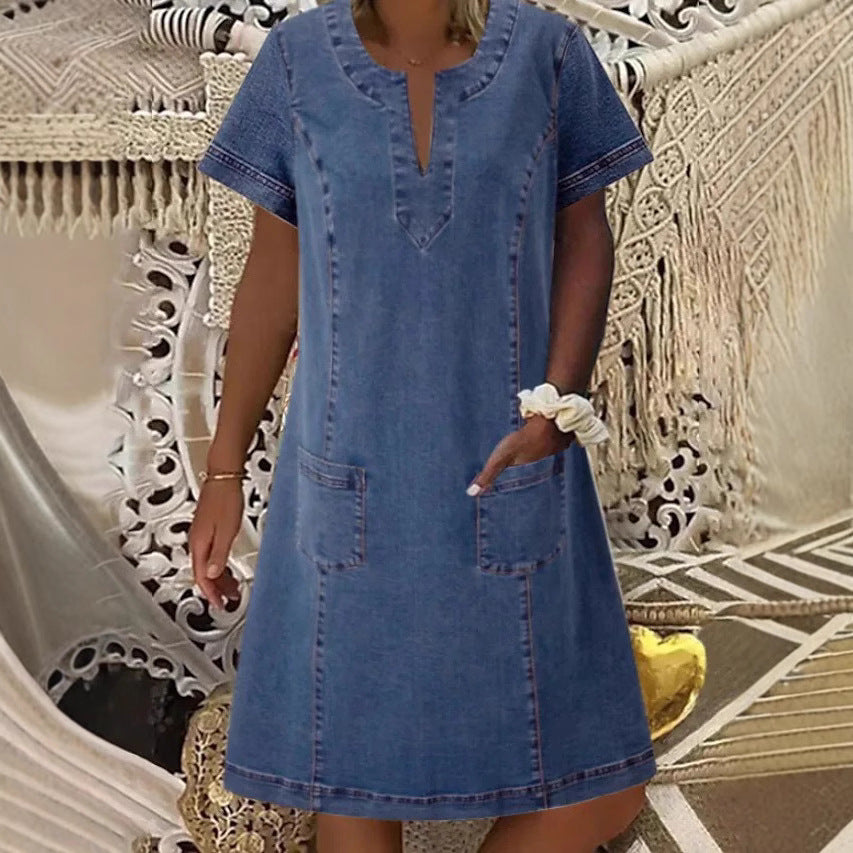 Women's Thin Denim Dress Summer Sleeve Leisure Dresses