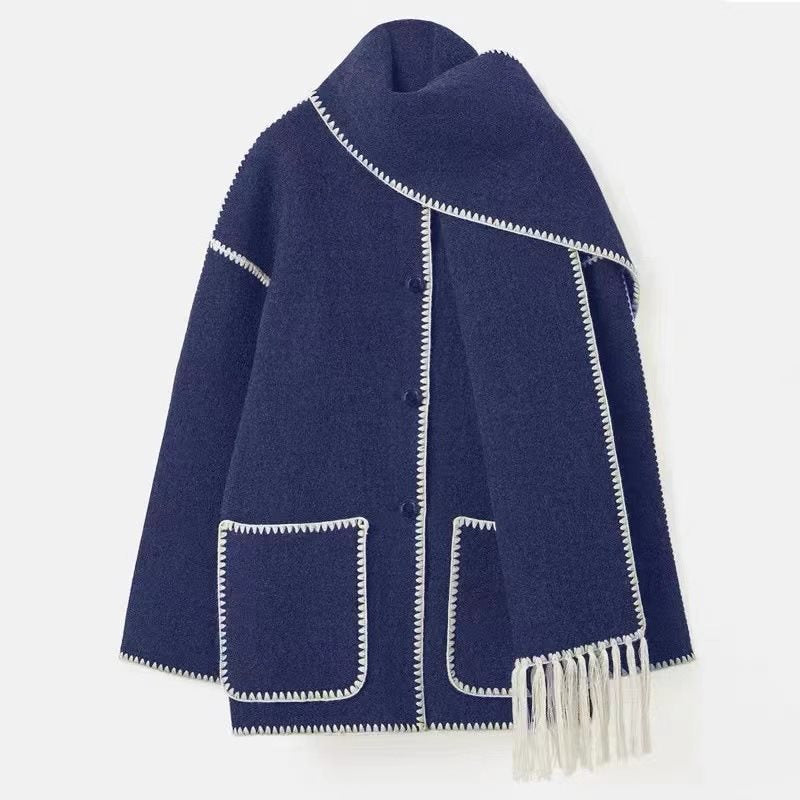 Women's Fashion Woolen Thick Loose With Scarf Clothing