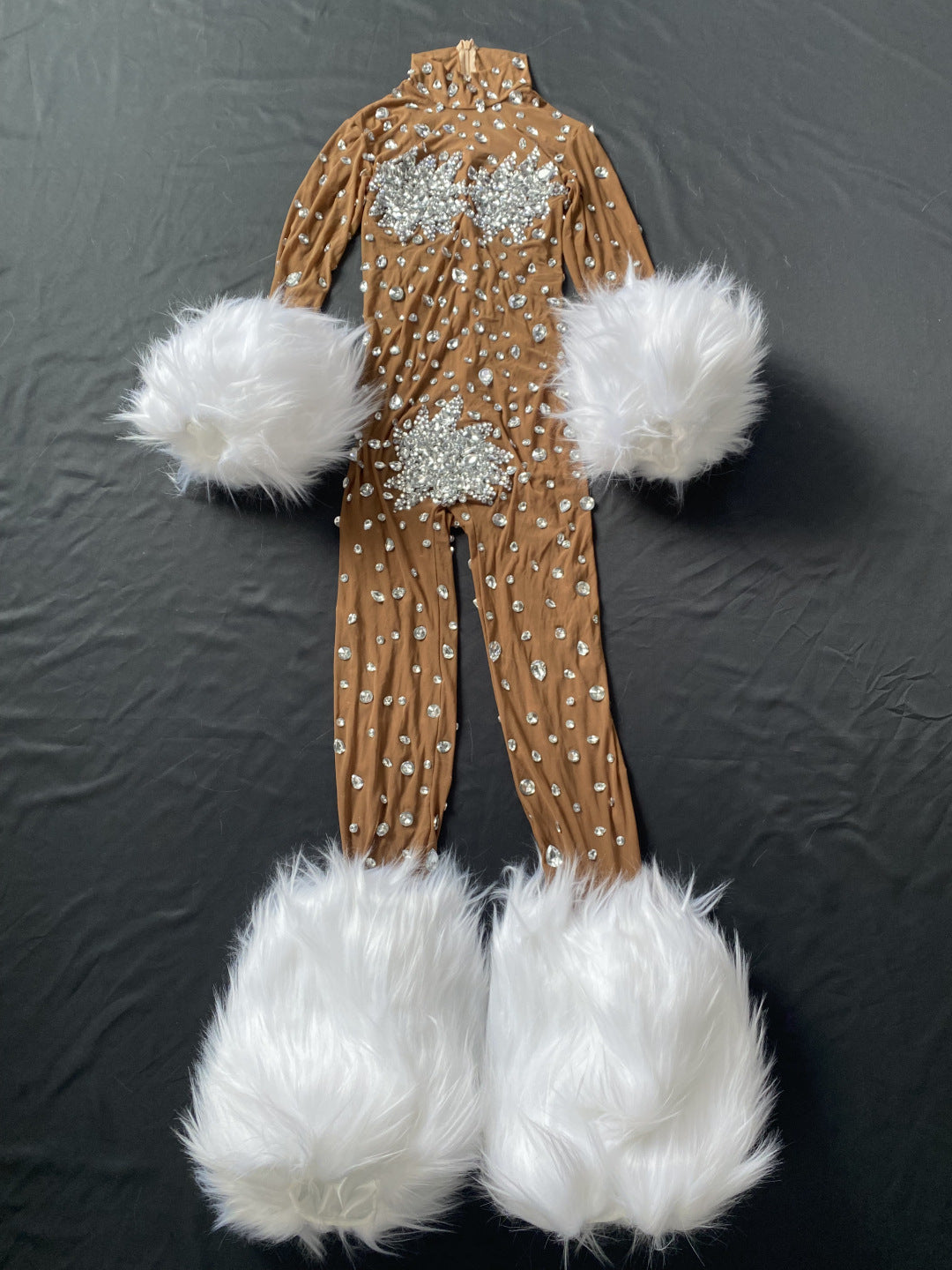 Sexy Rhinestones Transparent Mesh Feather Tight Nightclub Jumpsuits