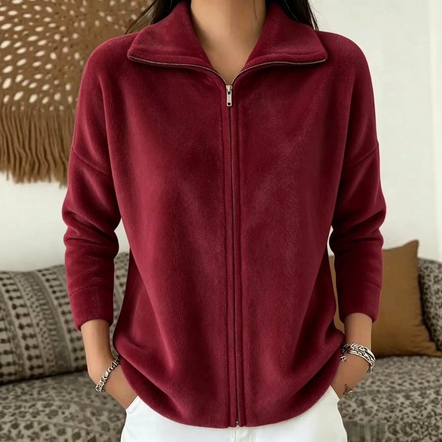 Veet Solid Color Loose Zip Easy Women's Sweater, Sweater