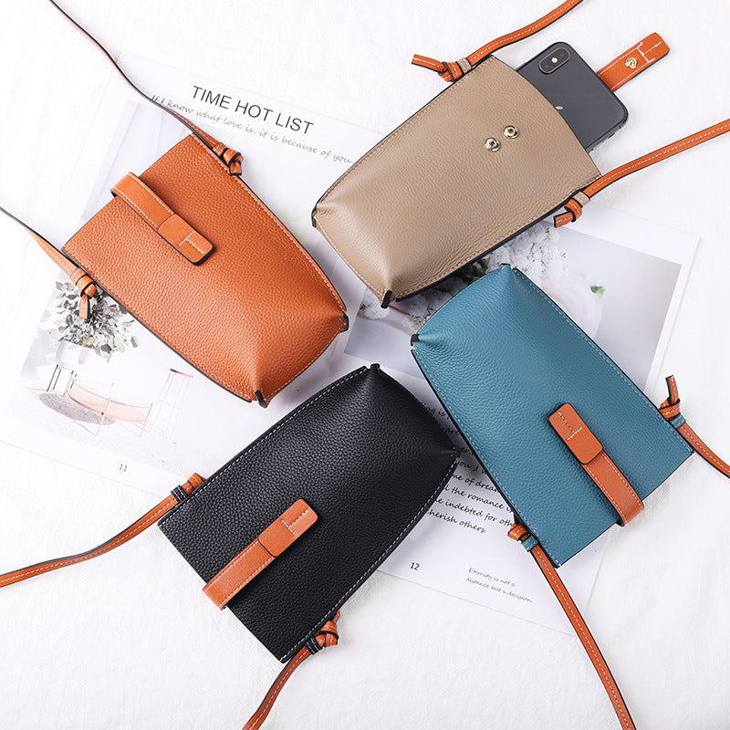 Women's Mini Simple First Layer Cattlehide Fashion Phone Bags