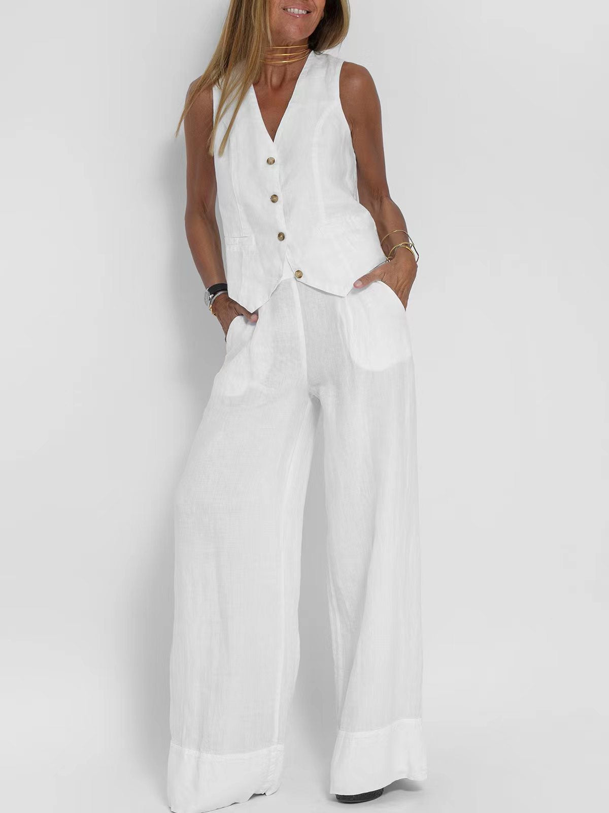 Trousers Patchwork Pure Sleeveless Color Temperament Fashion Casual Suit