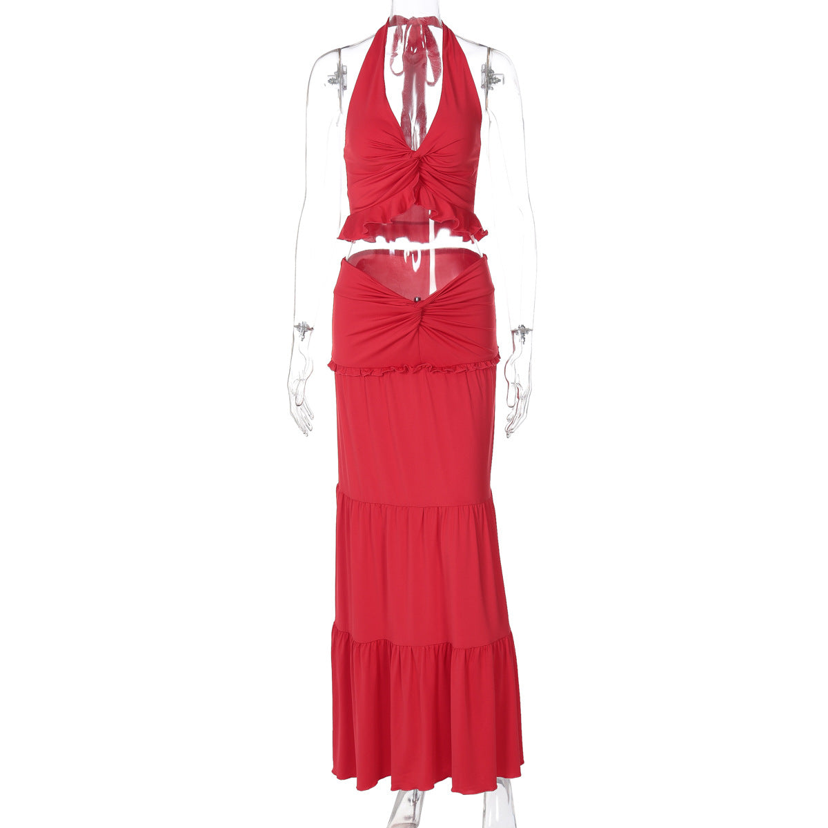 Women's Spring Sexy Wooden Ear Halter Spaghetti Straps Detail Suits