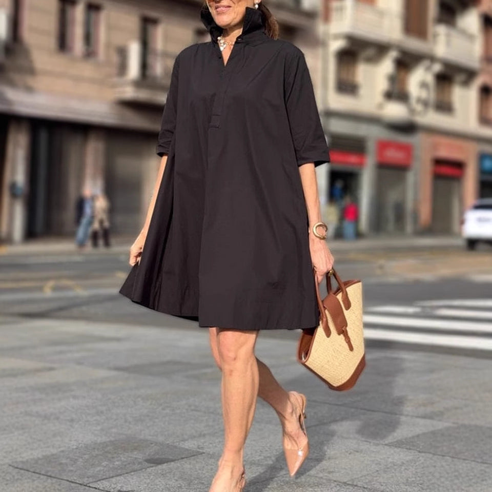 Women's Patchwork Contrast Color Casual Temperament Cotton Dress