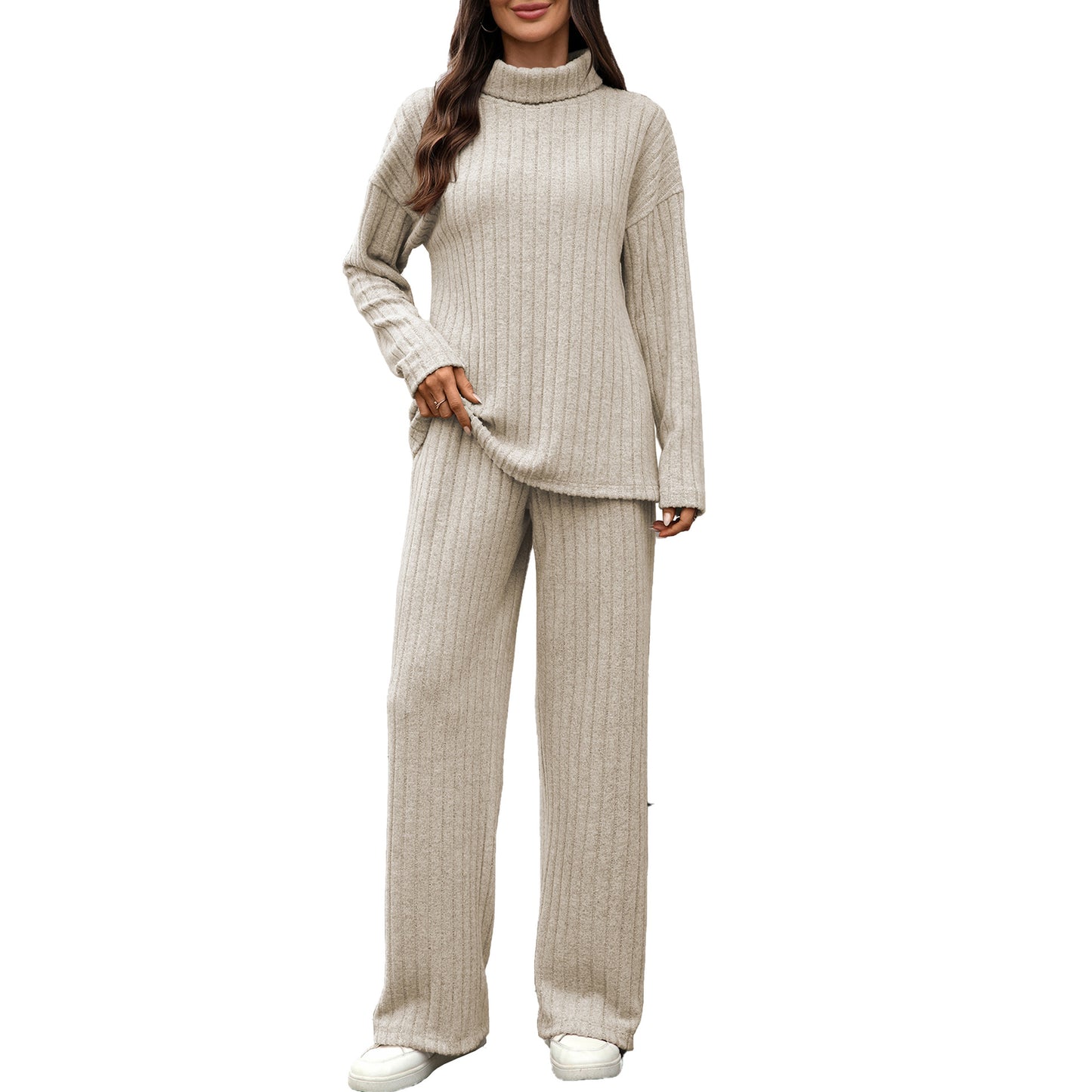 Women's Sleeve Sunken Stripe Pocket Loose Wide Fashion Casual Suit