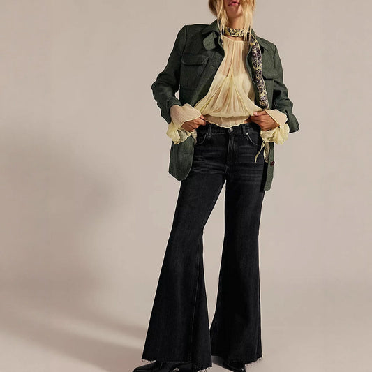 Women's High Waist Slim Fit Large Horn Mopping Denim Women's Jeans