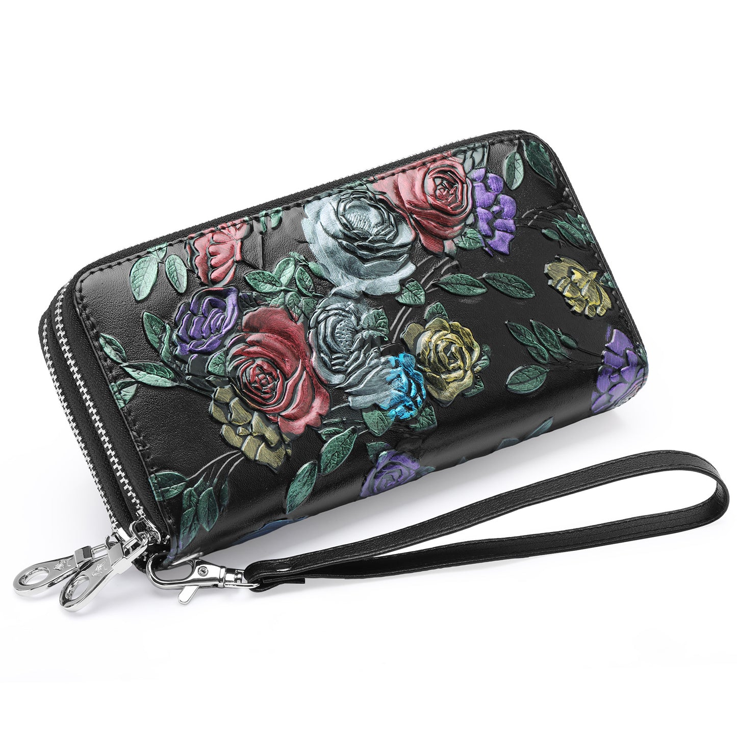 Women's Double Zipper Long Genuine Leather Multiple Ladies Wallets