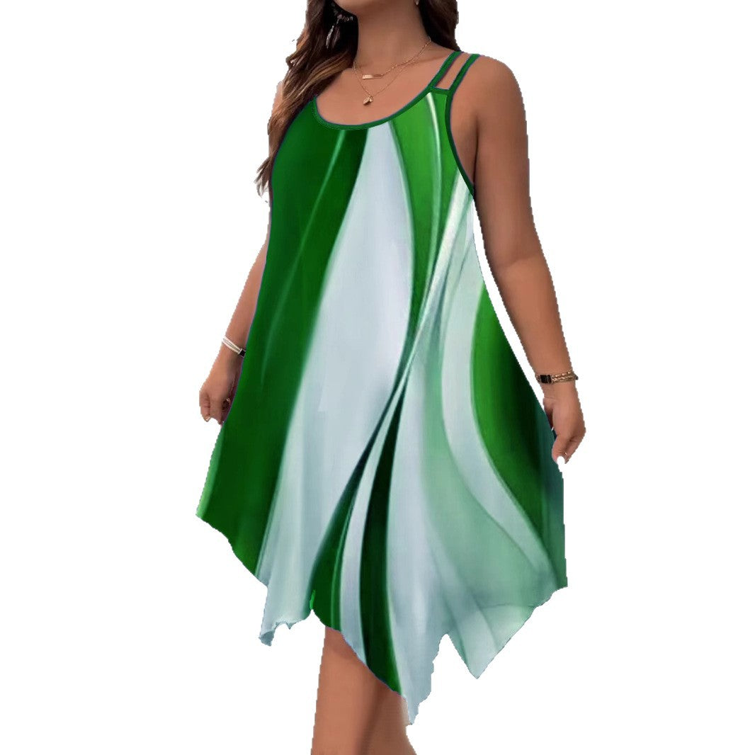 Women's Strap Summer Casual Asymmetric Hem Round Dress