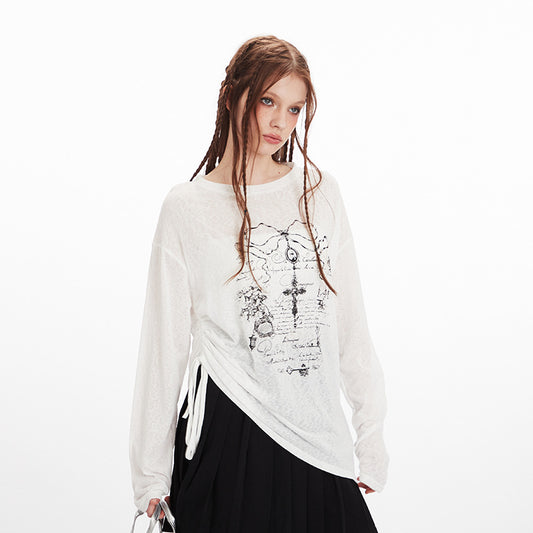Women's Design Cross Printed Round Neck Long Sleeve Blouses