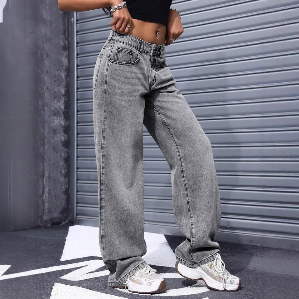 Women's Retro Low Waist Washed Straight Autumn Street Women's Jeans