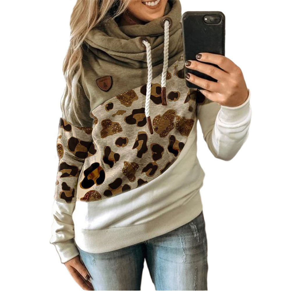 Women's Printed Stitching Hooded Fleece Loose Women's Sweater, Sweater