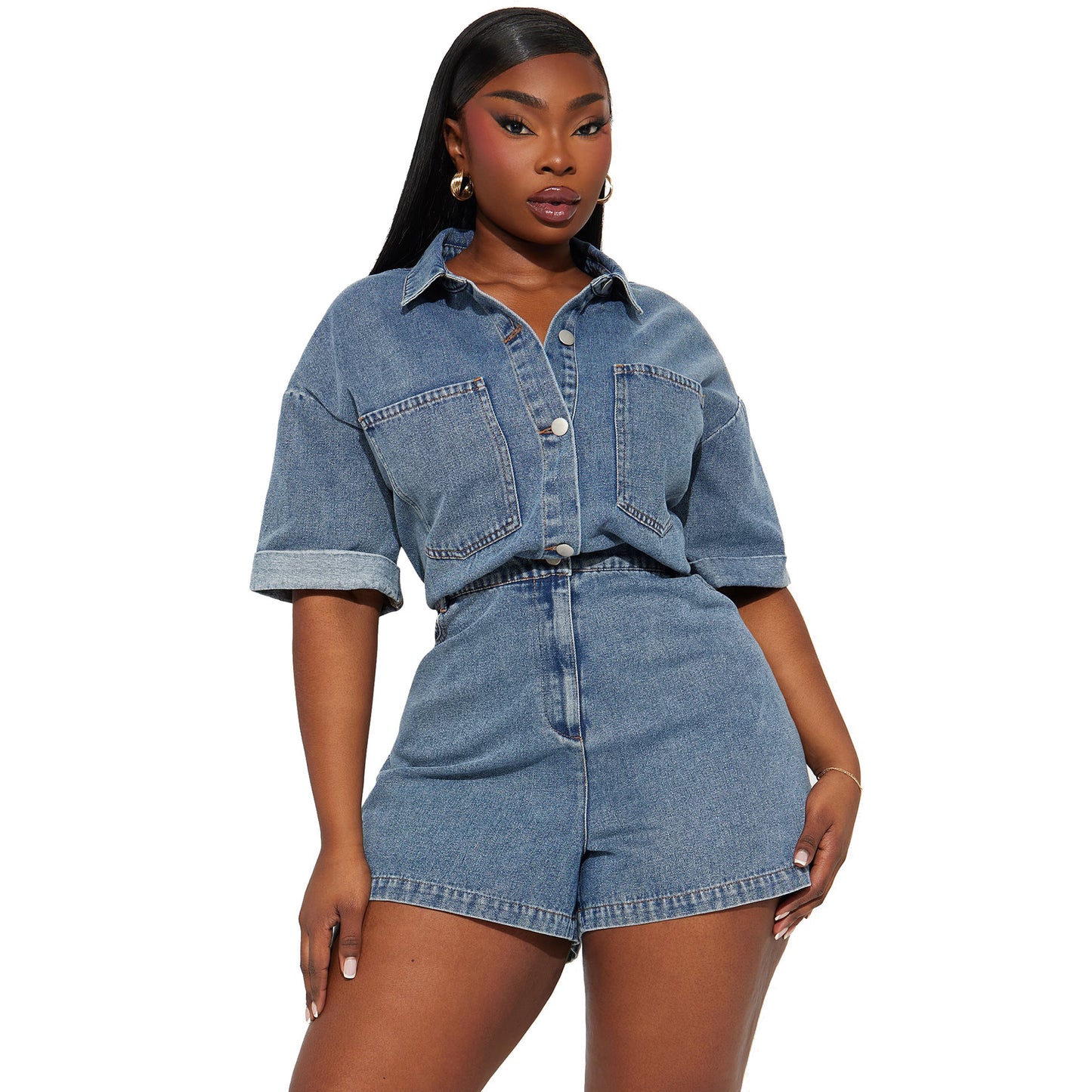 High Elastic Sleeve Loose Wash Denim Jeans