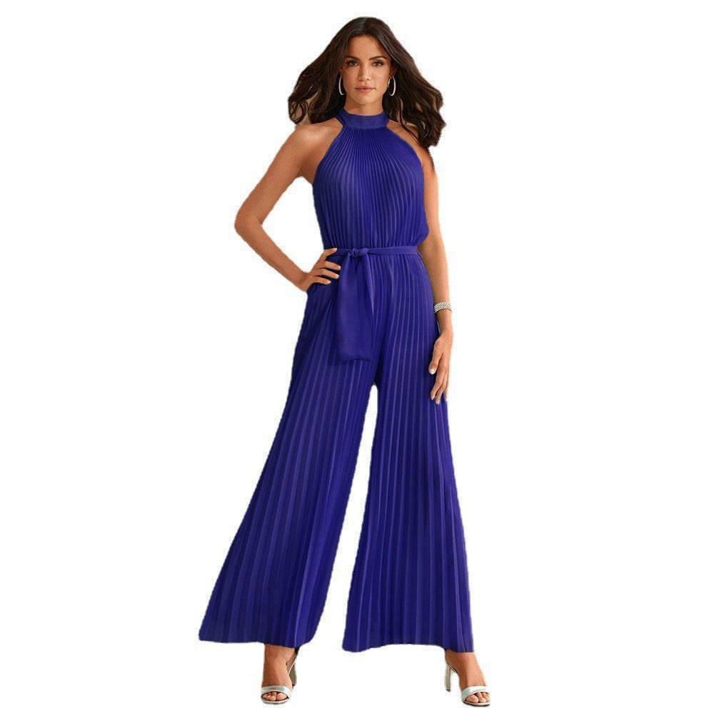 Women's Sexy Halter Sleeveless Pleated One-piece Trousers Summer Lace Women's Jumpsuit/clothing