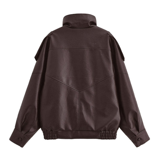 Women's Street Fashion Litchi Pattern Imitation Leather Jackets