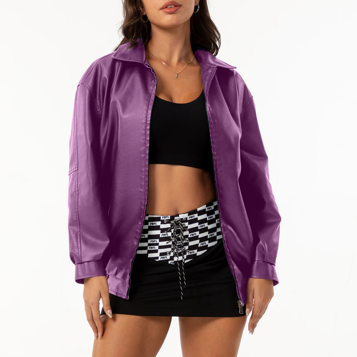 Fashion Popular Loose Leather Female Lady Long Jackets