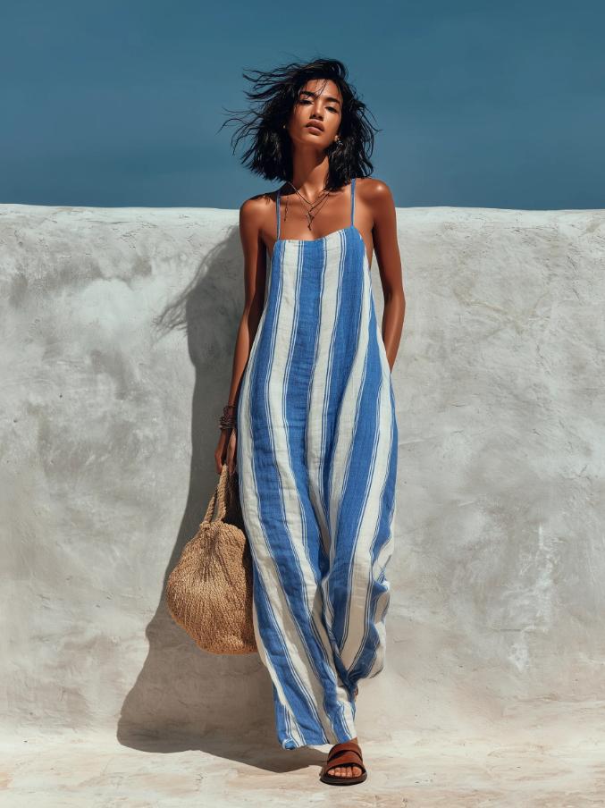 Women's Summer Striped Shoulder Strap Sleeveless Casual Women's Jumpsuit/clothing