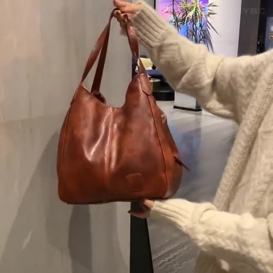 Women's Soft Leather Large Capacity Fashion Solid Shoulder Bags