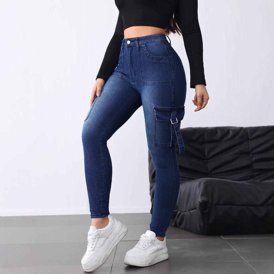 Women's Skinny Flip Elastic Casual Wear Tooling Jeans