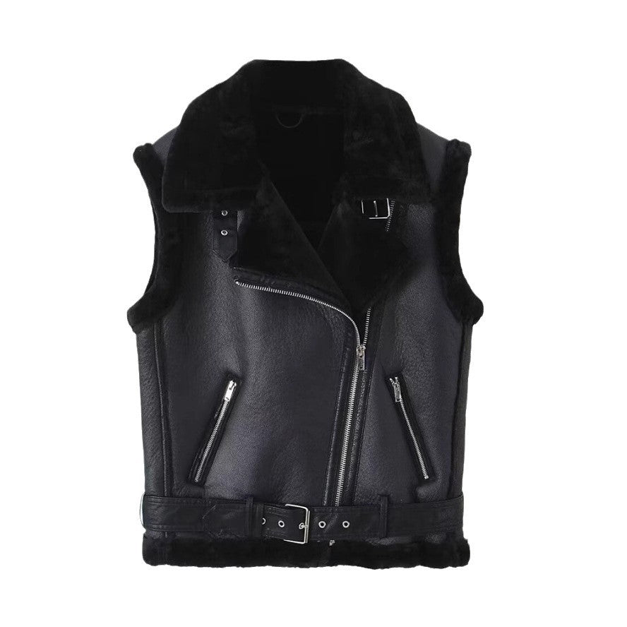 Women's Street Fashion Motorcycle Leisure Loose Lapels Vests
