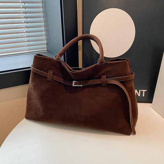 Women's Retro Frosted Leather Hand-held Fashionable Large Tote Bags