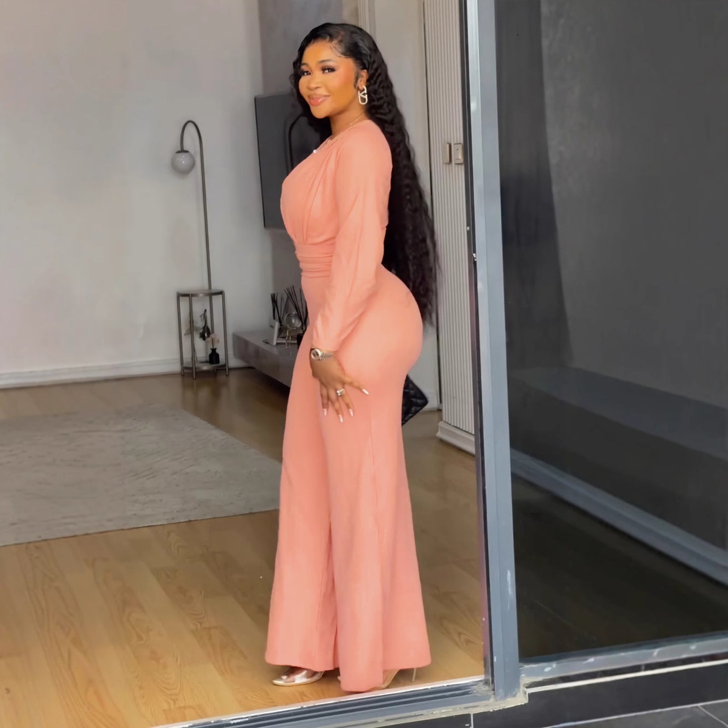 Elegant Stretch Slim Cinched Wide Leg Suits