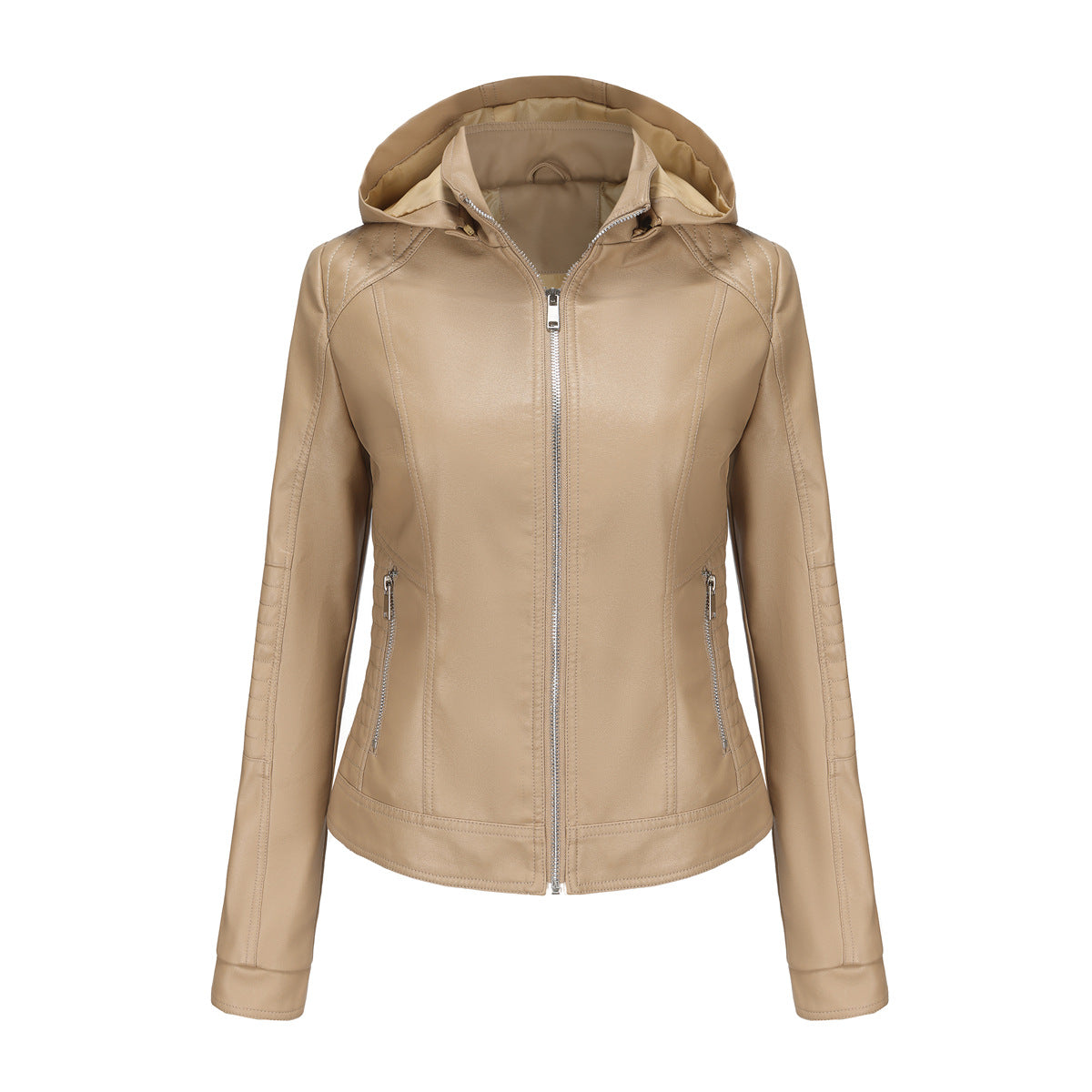 Women's Hooded Leather Detachable Hat Windproof European Jackets