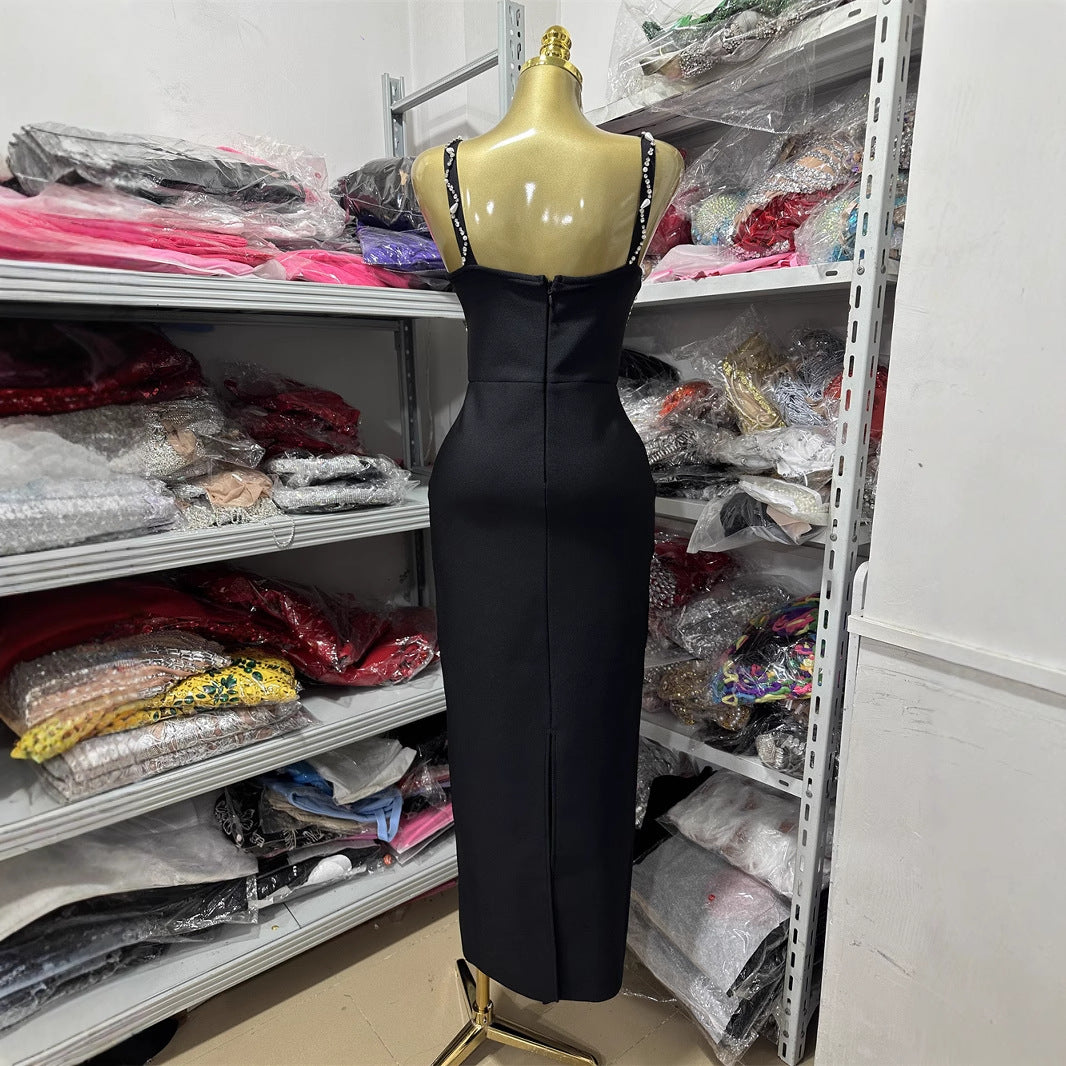Elegant Graceful Suspender Dress Beaded Slim Stretch Bandage Dresses