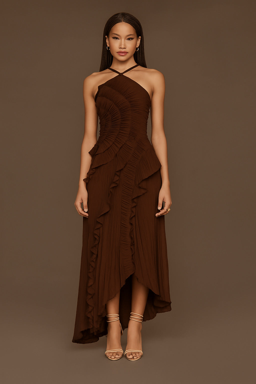 Women's Dress Ruffled Pleated Design Slimming Midi Dresses