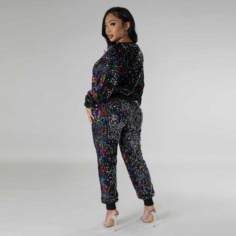 Women's Fashion Party Sequins Casual Two-piece Suits