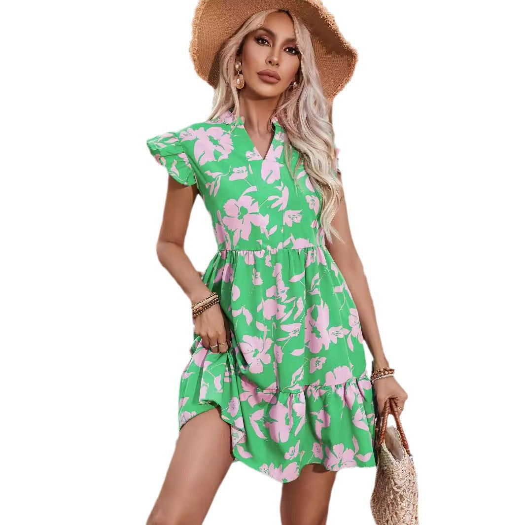 Attractive Women's Ruffle Sleeve Loose Printed Dress