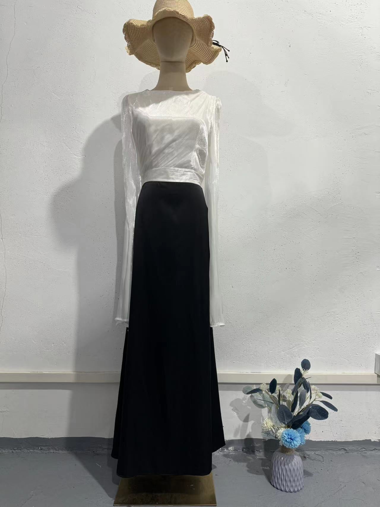 Yarn Large Swing Sleeve Length Satin Dresses