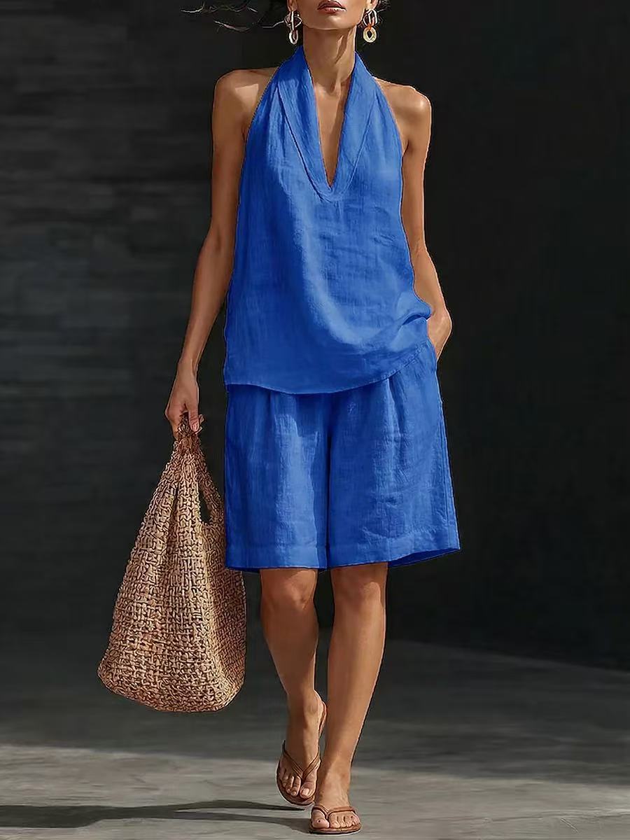 Pretty Casual Women's Halter Sleeveless Set Fashion Casual Suit