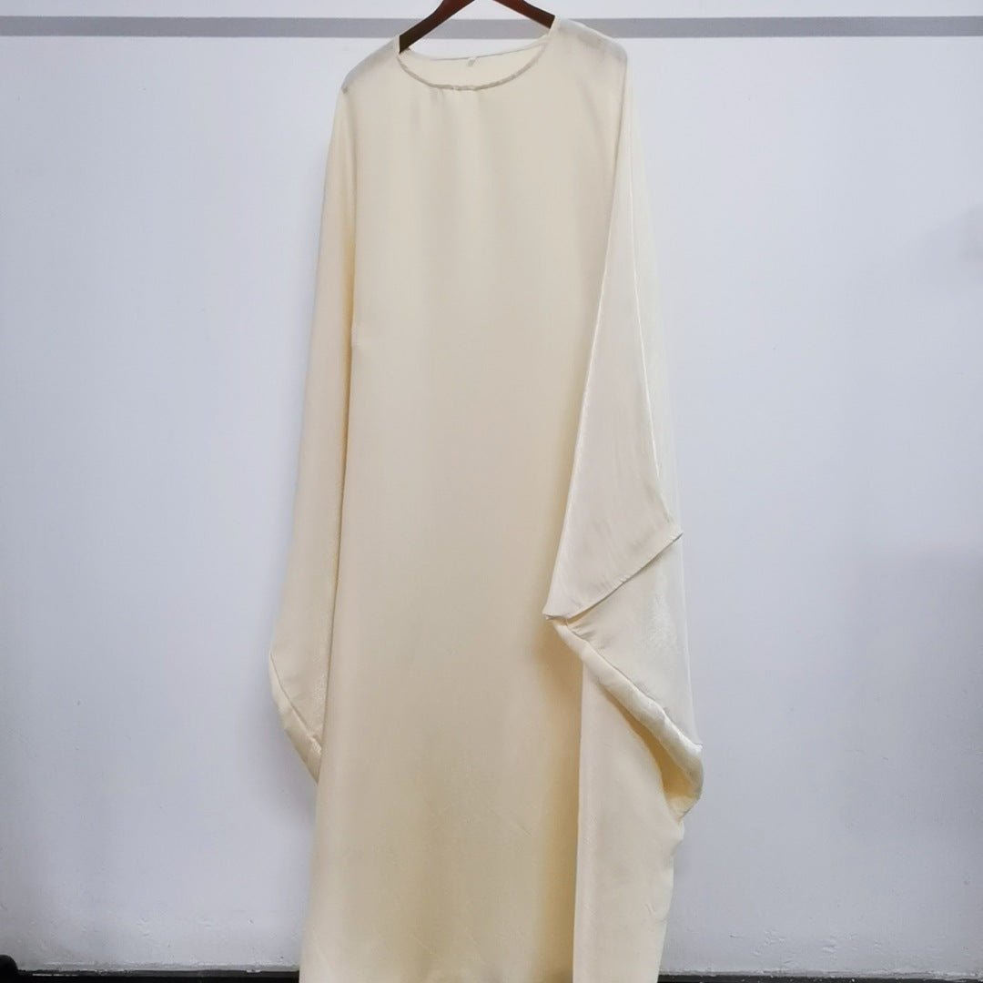 Solid Color Loose Simple Shiny Satin Robe Batwing Dress
