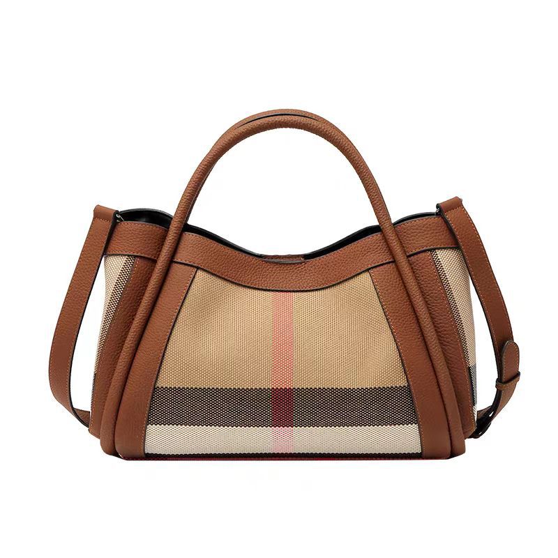 Stylish Genuine Leather Plaid Canvas Vegetable Handbags