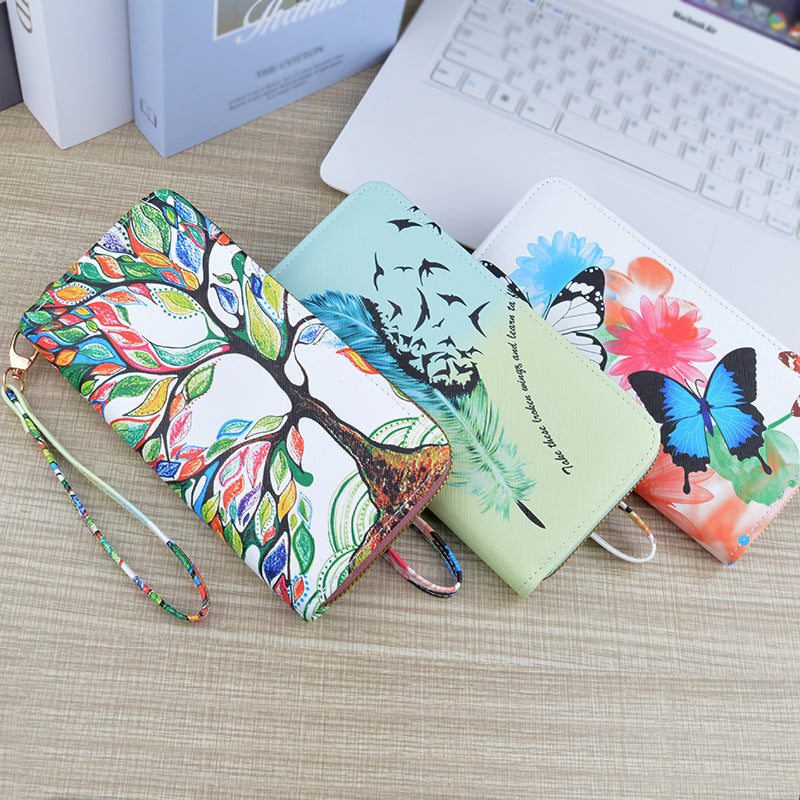 Women's Zipper Soft Leather Fashion Cross Print Ladies Wallets