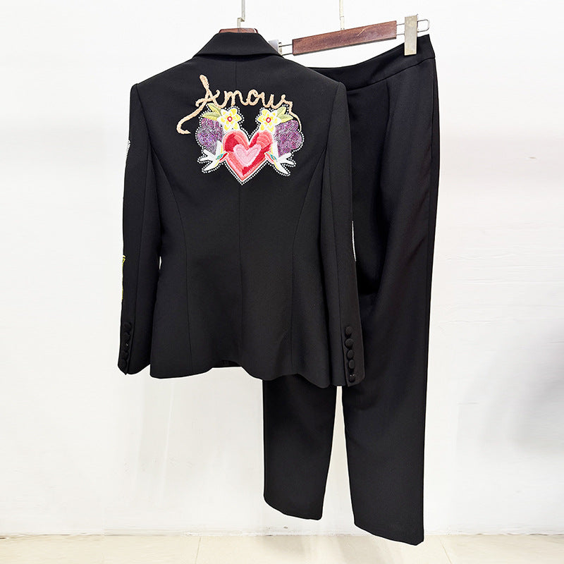 Charming Bead Embroidered Trousers Two-piece Set Jackets