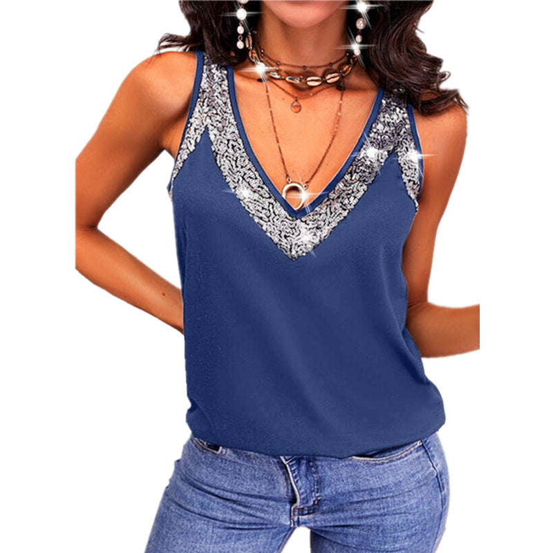Women's Summer Solid Color Sequin Sleeveless Vests