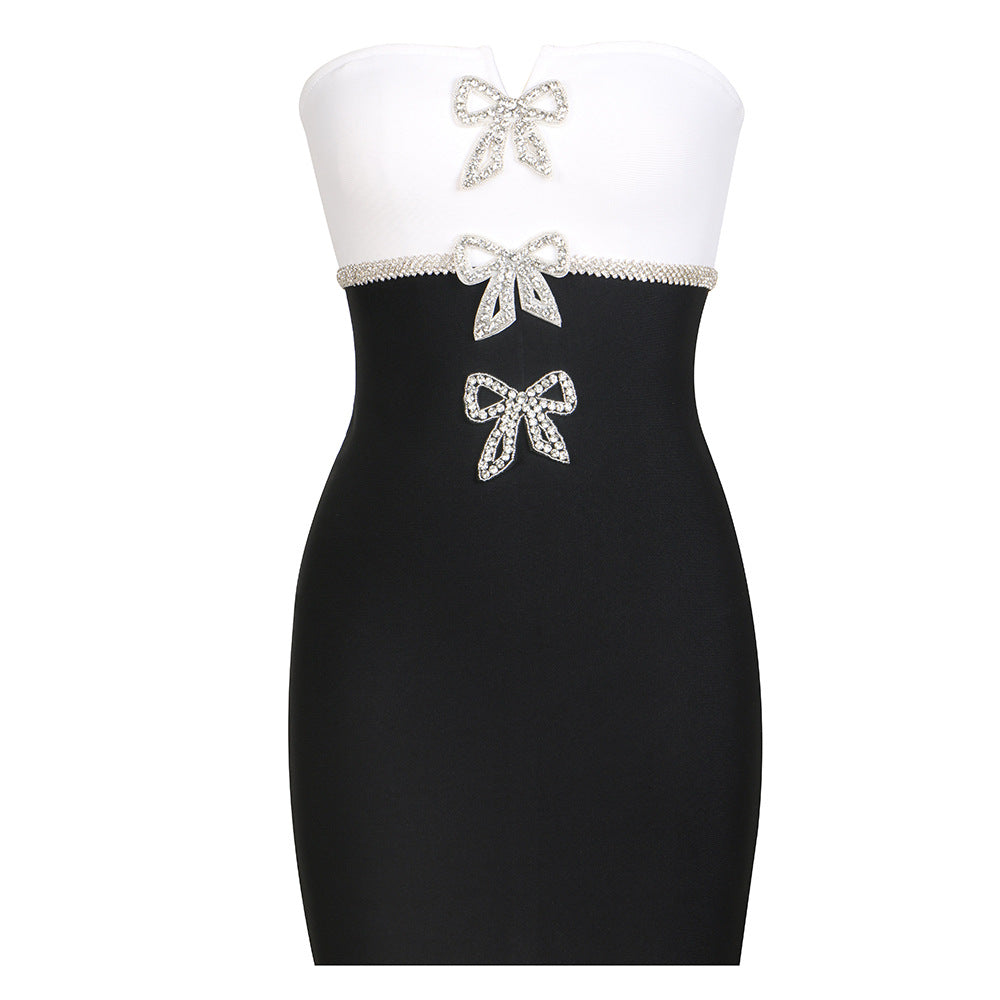 Knitted Black White Patchwork Tube Butterfly Dresses